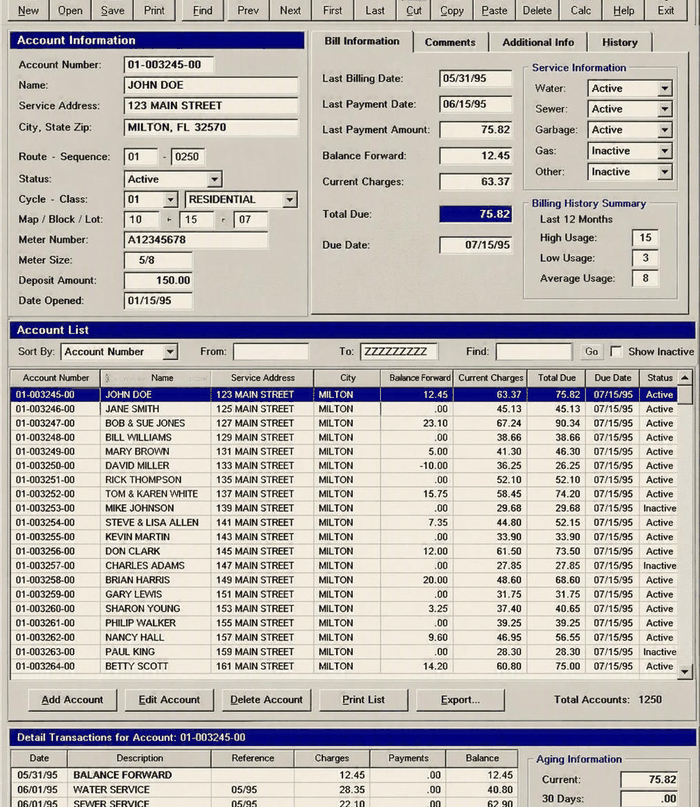 Legacy siloed billing system screenshot